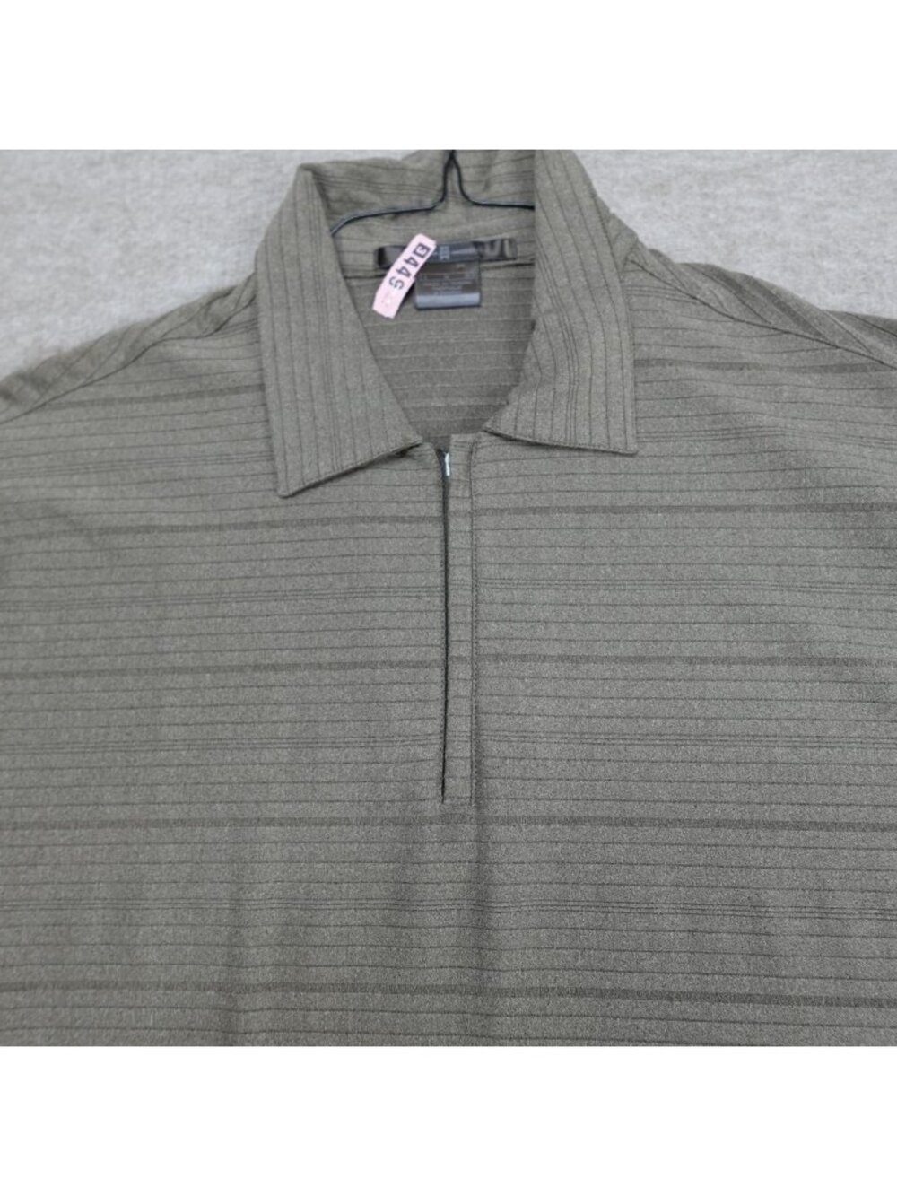 Nike Tiger Woods Mens Polo Shirt Large Brown Beige Striped 1/4 Zip